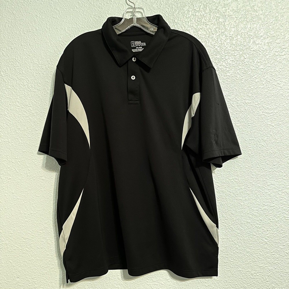 PGA TOUR Mens XL Colorblock Embroidered Logo Golf Black White Polo Shirt